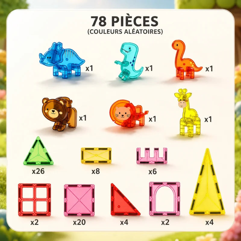 Jeu de Construction Aimanté Animaux Montessori (Dès 2 ans)