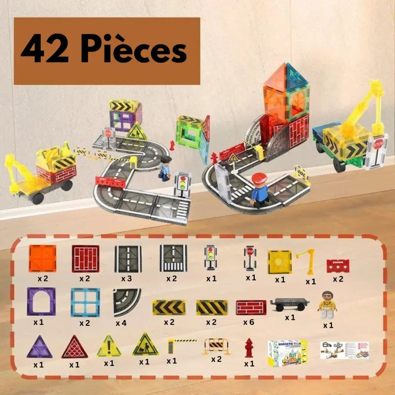 Circuit Voiture Magnetique à Construire avec Panneaux (Dès 3 ans)