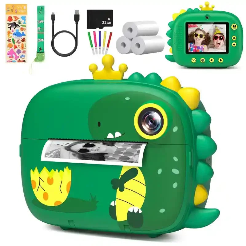 Appareil-photo-dinosaure-instantane-enfant-fond-blanc
