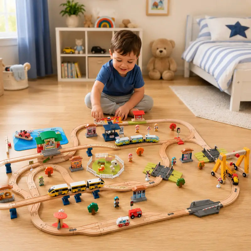 Grand Circuit Train Bois Électrique avec Accessoires garçon 2 ans 