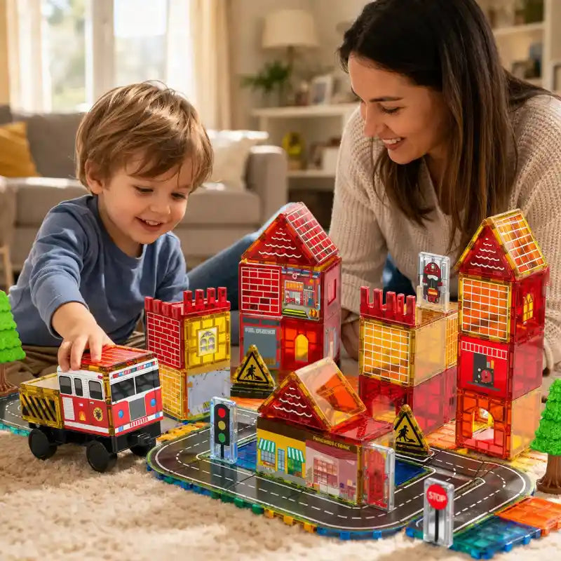 Jeu-de-Construction-Tuile-Magnetique-Caserne-de-Pompiers-garcon-4-ans-cadeau