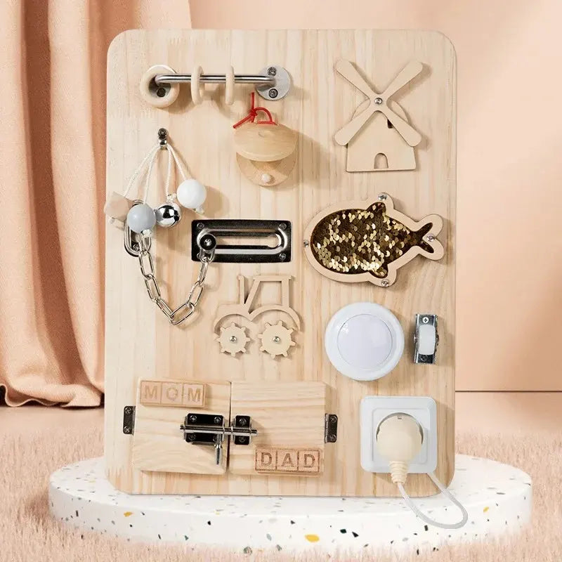 Mini Busy Board Montessori Bois 10 en 1 pour bebe 