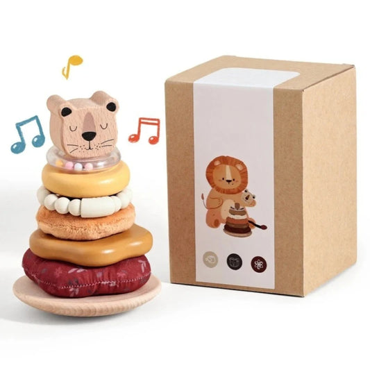 Tour Anneau a Empiler Bebe en Bois Montessori fond blanc 