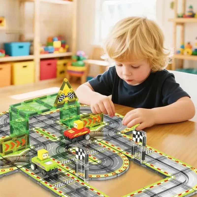 Tuiles Magnétiques avec Circuit de Voitures Électriques garcon 4 ans 
