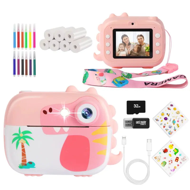 appareil-photo-enfant-impression-instantanée-dinosaure-rose