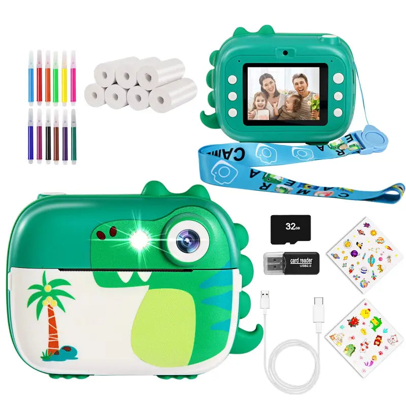appareil photo enfant impression instantanée dinosaure vert 