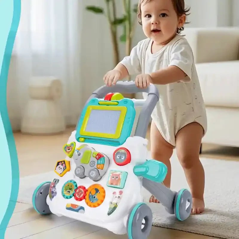 ardoise-bebe-integre-dans-trotteur-bebe-fille                         