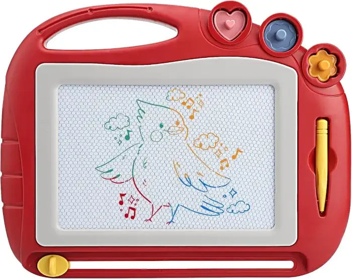 ardoise magique rouge avec rangement stylet tampons pour dessiner 