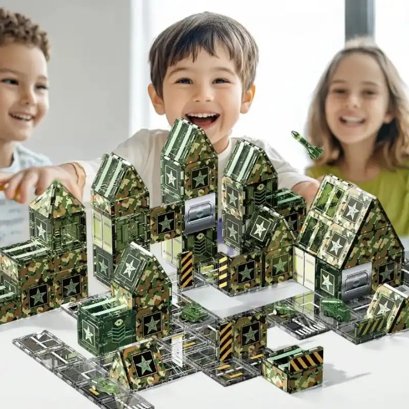 Jeu de Construction Tuiles Magnétiques Militaires enfant 3 4 ans 