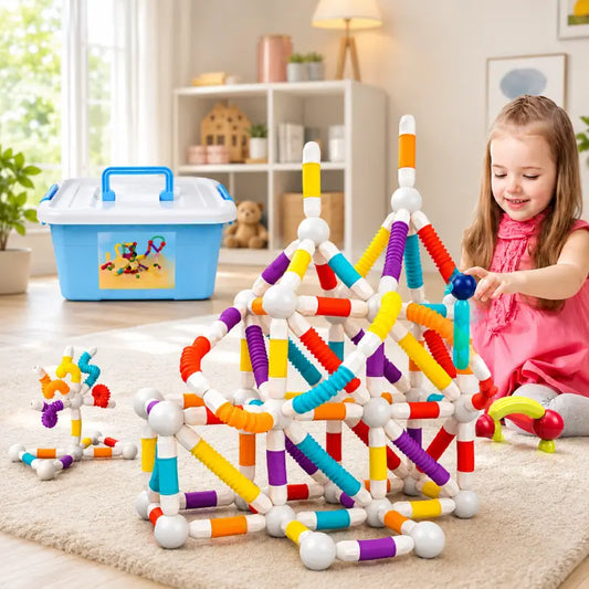 Bloc de Construction Magnétique Montessori Tubes Flexibles 3 ans 