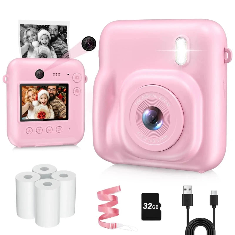 kit-Appareil-Photo-Enfant-Impression-Thermique-Rose-fille