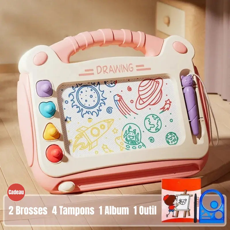 meilleur-ardoise-magique-bebe-avec-3-tampons-et-stylet-rose-avec-poignee                                           