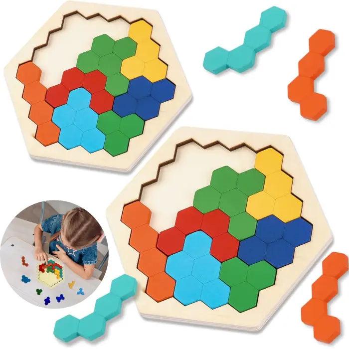 Tangram Hexagonal en Bois pour Enfants