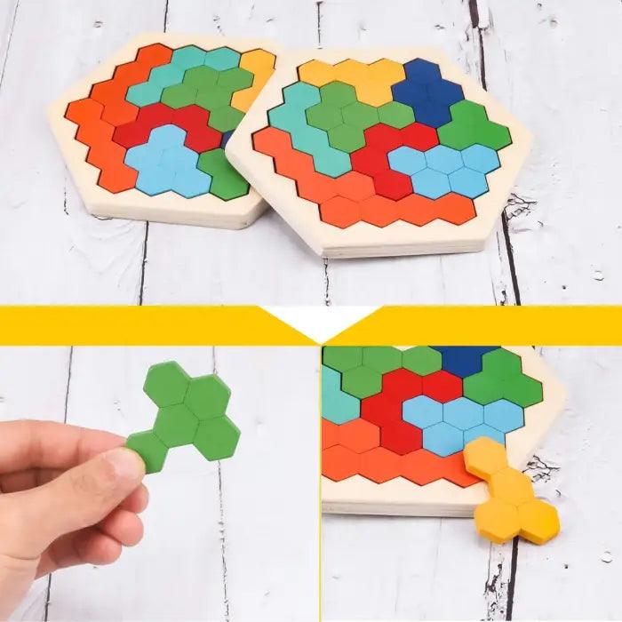 Tangram Hexagonal en Bois pour Enfants